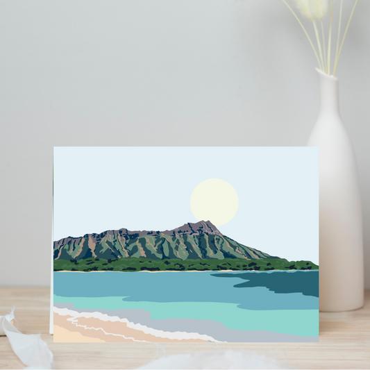 Greeting Card - Moonrise over Diamond Head